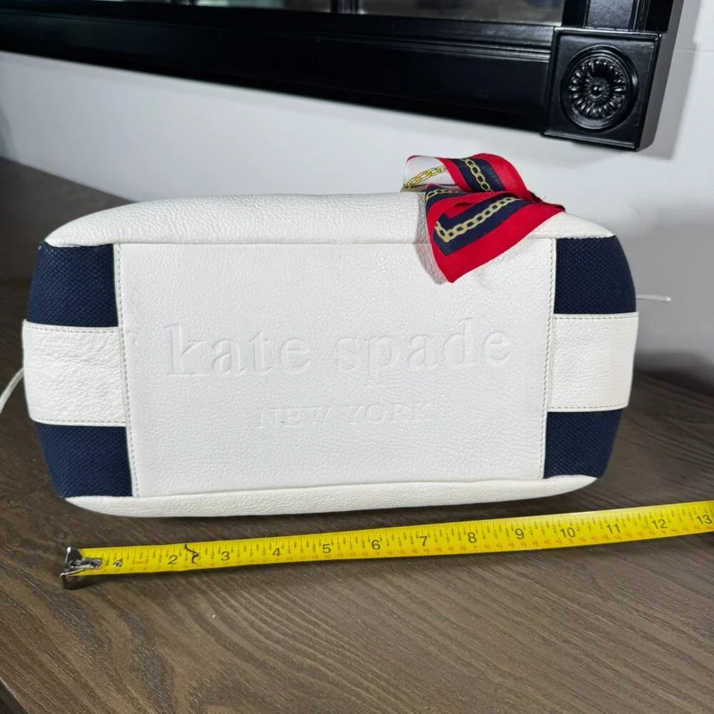 Kate Spade New York Navy Canvas & White Leather Trim Tote/Satche - Picture 5 of 9